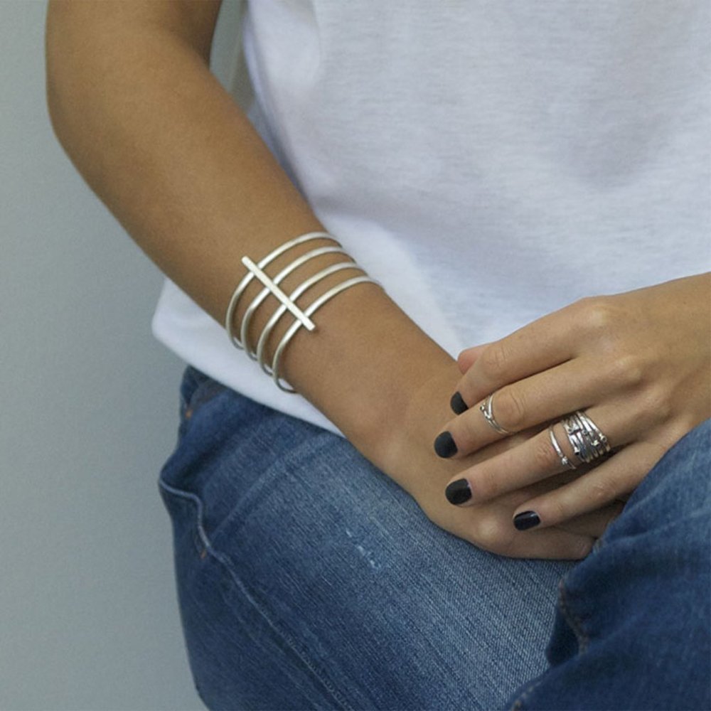 Bauxo Silver Tone Serve Cuff Bracelet NEW!